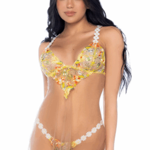 Sheer Embroidered Yellow Babydoll and Thong - MAL7608SUBS