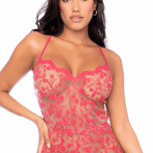Sheer Lace Romper in Cherry Color - MAL7543CHRY