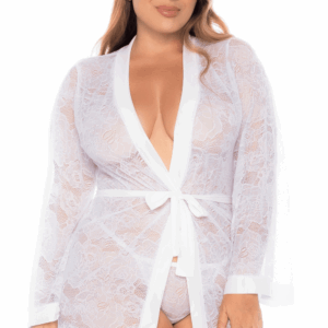 Plus size white lace robe - MAL7611XWHT