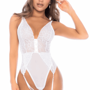 White bodysuit with integrated garters - MAL8934WHT