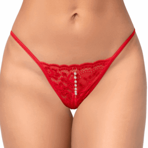 Red Lace Thong with Hanging Pearl - MAL129RED