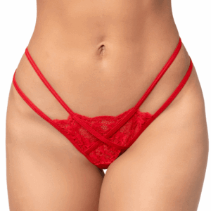 Red Lace Strappy Thong with Ring - MAL130RED