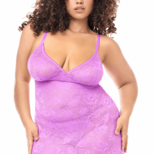 Plus size purple lace babydoll and thong - MAL7613XWORC