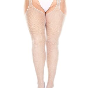 White fishnet tights plus size garter belt effect - MH903XWHT