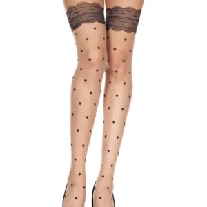 Sexy nude tights with black garters and hearts effect - MH7276BLK