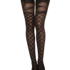 Semi-opaque black tights with lattice and flower effect - MH7236BLK
