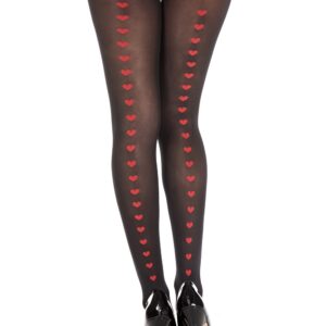 Semi-opaque black tights with red hearts - MH7125BRD