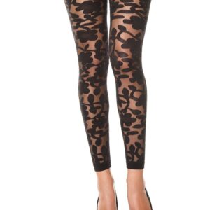 Thin black transparent leggings with floral pattern - MH35344BLK