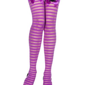 Purple striped stockings with satin bows and Halloween spiders - MH4253PUB