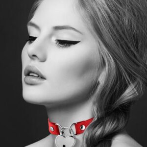 Red leather SM necklace with silver heart lock pendant - CC6060040030
