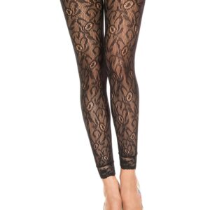 Thin black fishnet and lace floral pattern leggings - MH35029BLK
