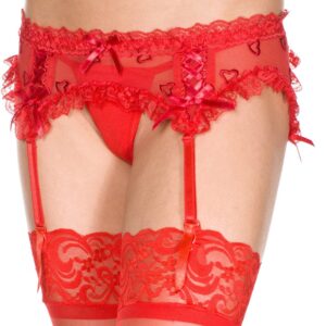Red garter belt mesh and lace with small hearts - MH7722RED