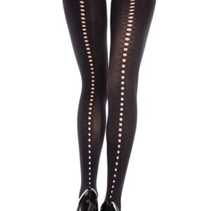 Opaque black nylon tights with openwork line small holes - MH7220ABLK