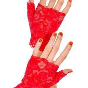 Red gloves open fingers floral lace - ML416RED