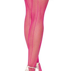 Pink fishnet self-supporting stockings with seam effect and lace garters - DG0001HPK