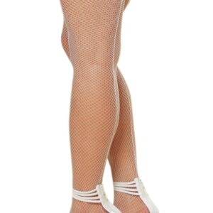 White plus size fishnet stockings self-supporting with seam effect and lace garters - DG0001XWHT