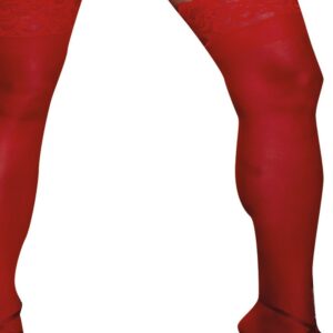 Red large size nylon self-supporting stockings with lace garters - DG0005XRED