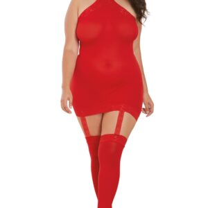 Plus size red bodystocking corset effect with lace - DG0035XRED