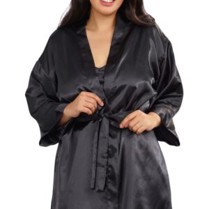 Plus size black nightgown with satin robe - DG3717XBLK