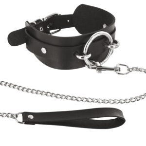 Wide fetish collar with metal ring and leash - CC6060180010