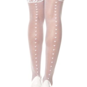 White stockings with lace garters and small hearts - MH4239WHT