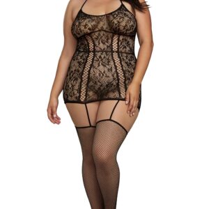 Plus size lace jumpsuit with crisscross straps in front and back - DG0331XBLK