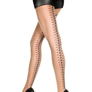Nude and black tights with diamond lace-up effect on the back - MH7245BUD