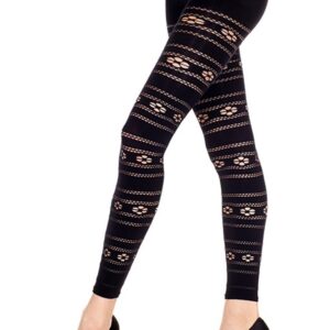 Thin black voile leggings with floral pattern - MH35827BLK