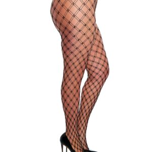 Plus size diamond-shaped large mesh tights - DG0369XBLK