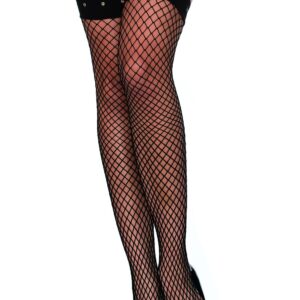 Stylish black fishnet stockings with silver eyelets - DG0398BLK