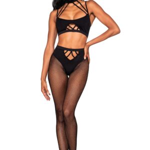 Two-piece set with strappy bralette and leggings.- DG0390BLK