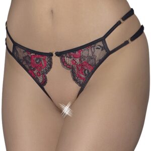 Open panties in fine red and black floral lace - R23221451101