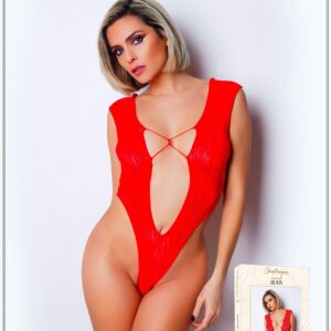 Red Bodysuit with Plunging Neckline - Number 2 - Bodysuit Collection - CM98002