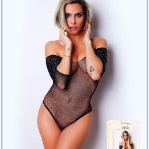 Black bodysuit with 3/4 sleeves - Number 2 - Strass Collection - CM98003