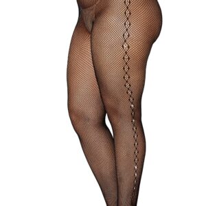 Plus size fishnet tights with design and rhinestones on the sides - DG0436XBLK