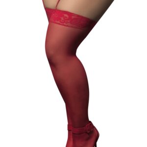 Red self-supporting nylon stockings, plus size, lace garters - MAL1094XRD