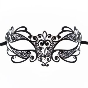 Venetian mask Gaia rigid black with rhinestones - HMJ-061BK