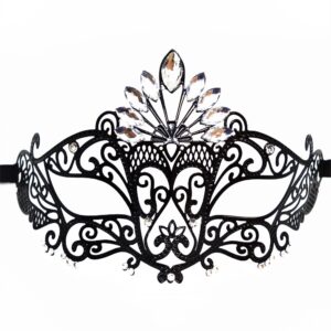 Venetian mask Gemma rigid black with rhinestones - HMJ-055BK