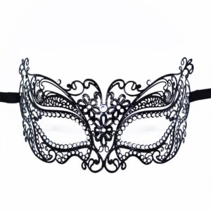 Venetian mask Alba rigid black with rhinestones - HMJ-039BK
