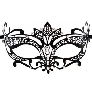 Venetian mask Asia rigid black with rhinestones - HMJ-028BK
