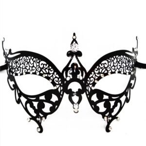 Venetian mask Alida rigid black with rhinestones - HMJ-026BK