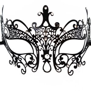 Venetian mask Lucia rigid black with rhinestones - HMJ-030BK