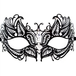 Venetian mask Greta rigid black with rhinestones - HMJ-005BK