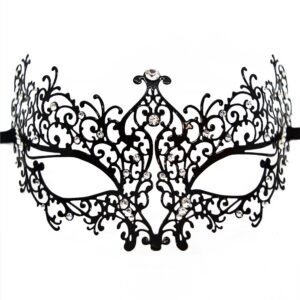 Venetian mask Chiara rigid black with rhinestones - HMJ-016BK