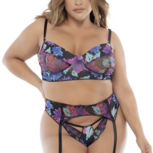 Three-piece black set, large size, exotic flower print- MAL8770XPRT