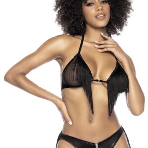 2-piece lingerie set with fringe bra and panties - MAL2739BLK