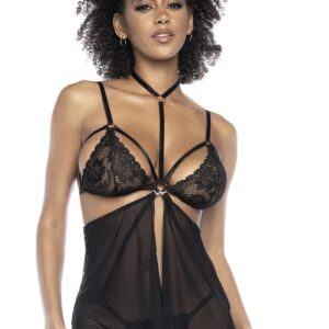 Two-in-One, Black Lace Bodysuit and Nightdress - MAL7499BLK