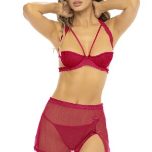 3-piece red set, bra, mini skirt and thong - REN53039-RED