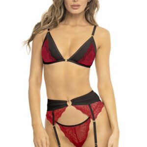 3-piece red set, bra, garter belt and thong - REN53037-RED
