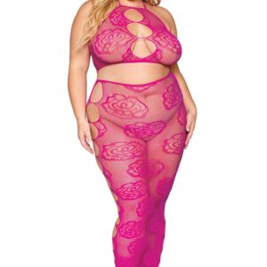 Pink Mesh Long Skirt and Bra Set, Plus Size - DG0485XBEE